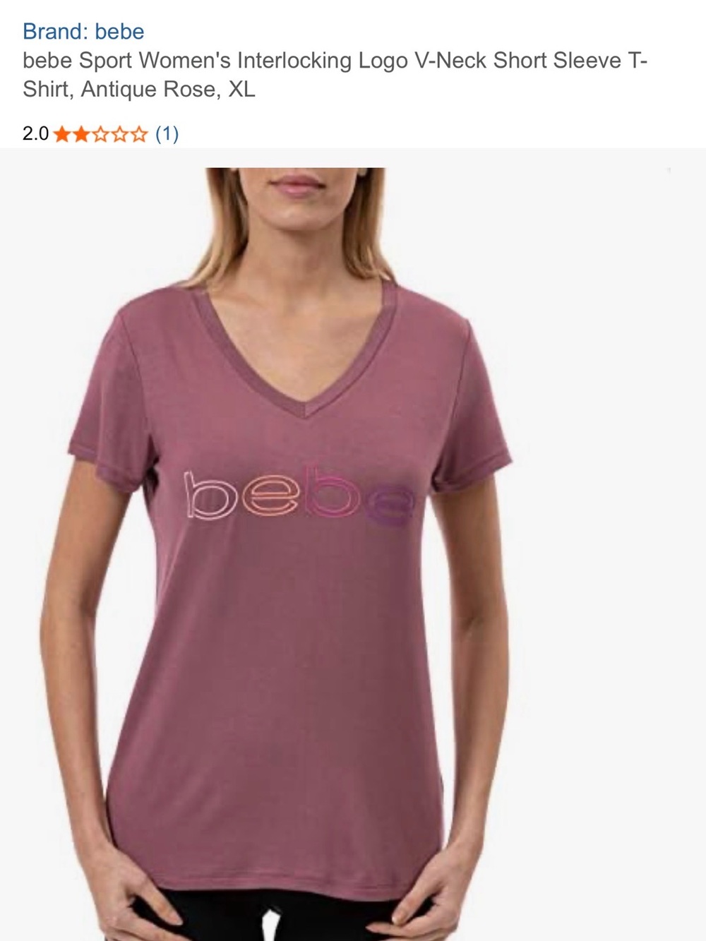 bebe Antique Rose V‑Neck Logo Short Sleeve Tee